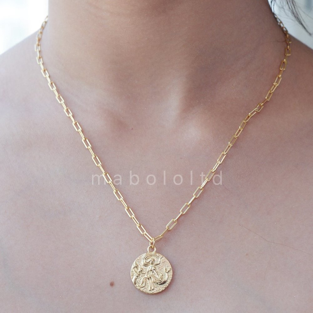 14K Gold Vermeil over 925 Sterling Silver Mermaid Round Medallion Necklace - New